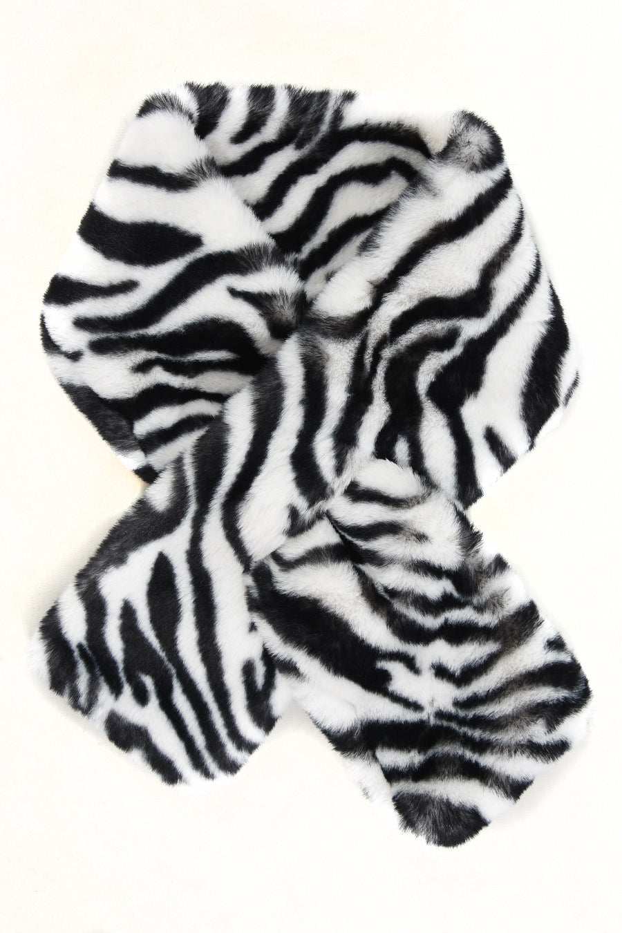 White Zebra Print Faux Fur Wrap