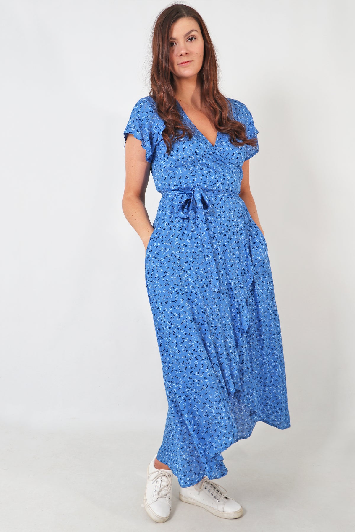 Light blue outlet wrap around dress