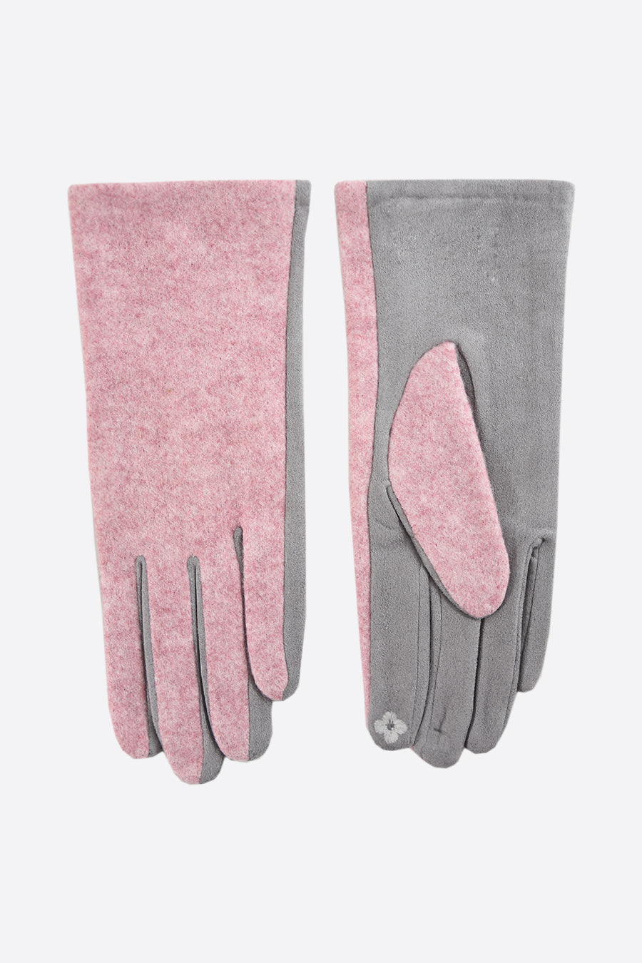 Stoffige roze middelgrijze tweekleurige handschoenen