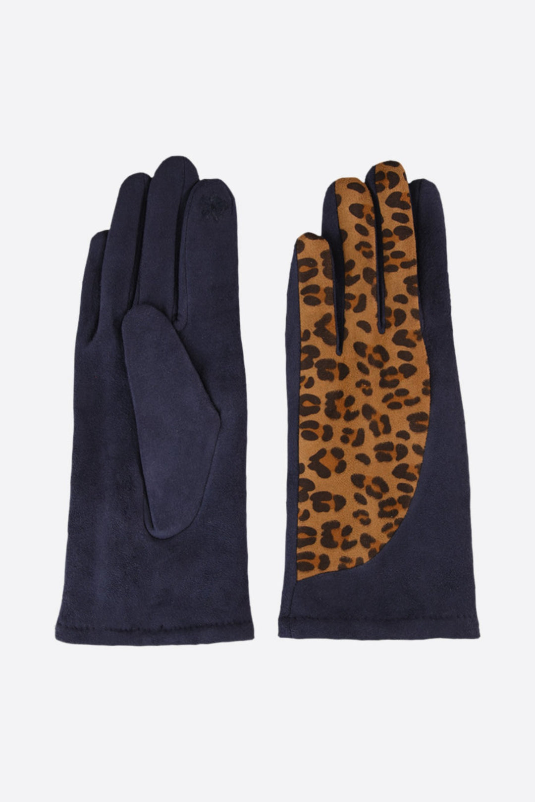 Navy Blue Leopard Print Velvet Gloves