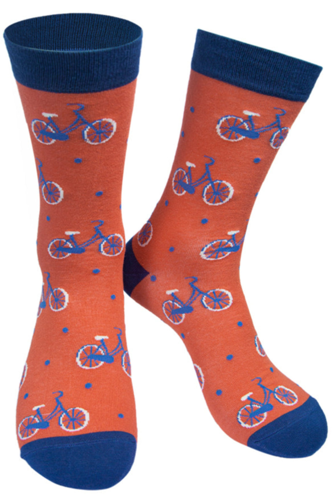 Mens Bamboo Cycling Socks Bicycle Print Novelty Sock Orange
