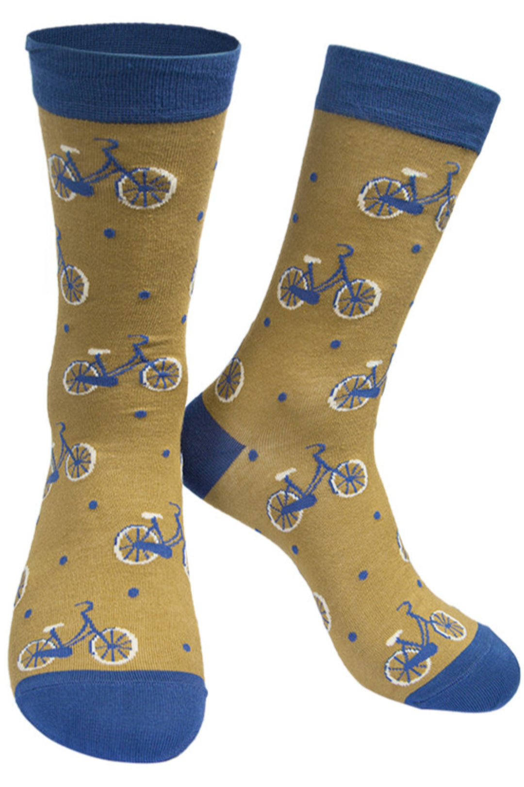 Mens Bamboo Cycling Socks Bicycle Print Novelty Sock Mustard