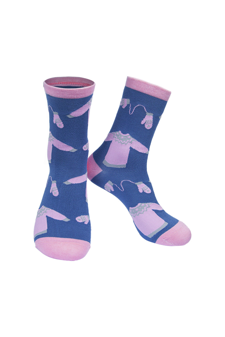Womens Bamboo Christmas Socks Xmas Jumper Novelty Ankle Socks Blue Pink