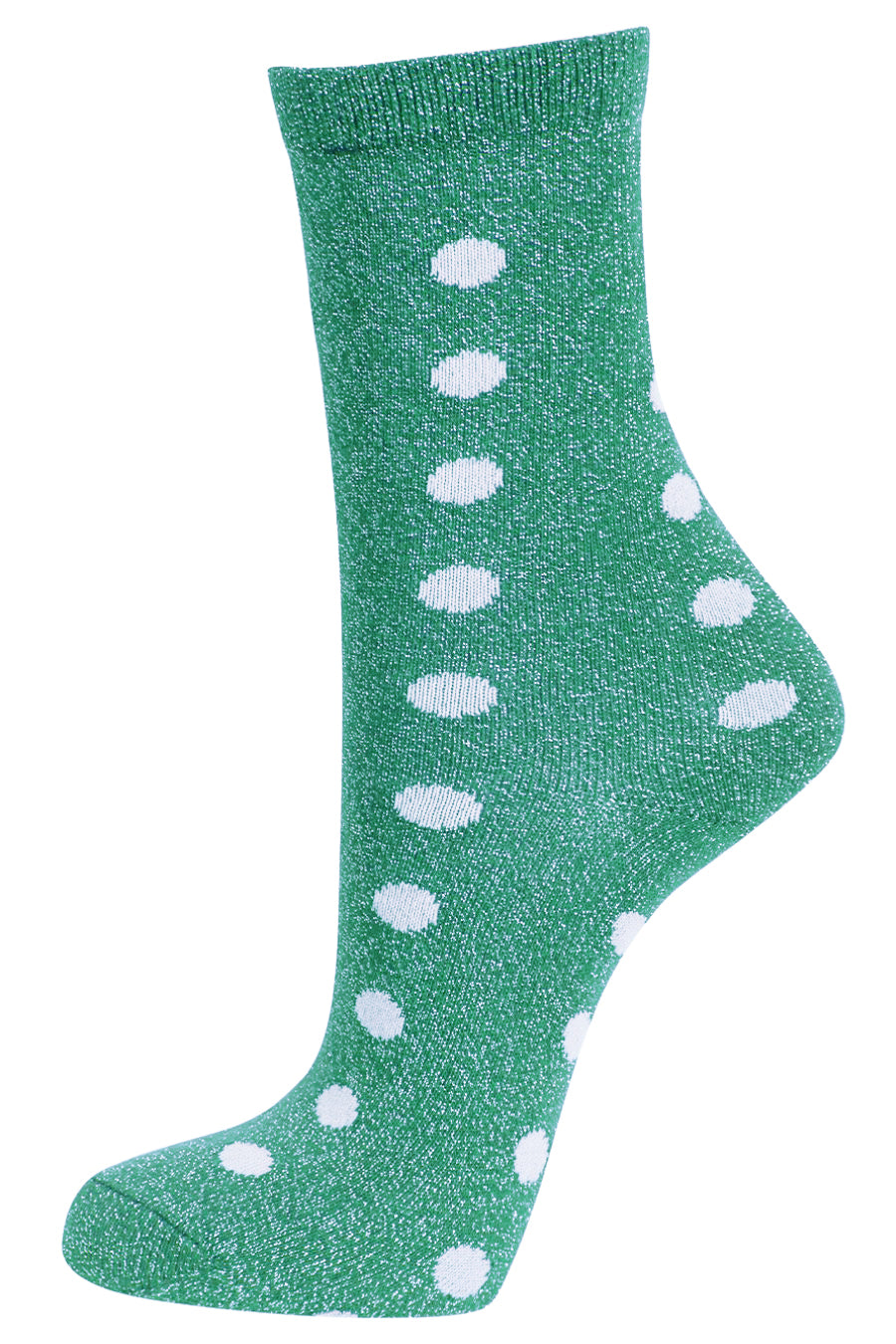 green socks with white polka dots and an all over silver glitter sparkle