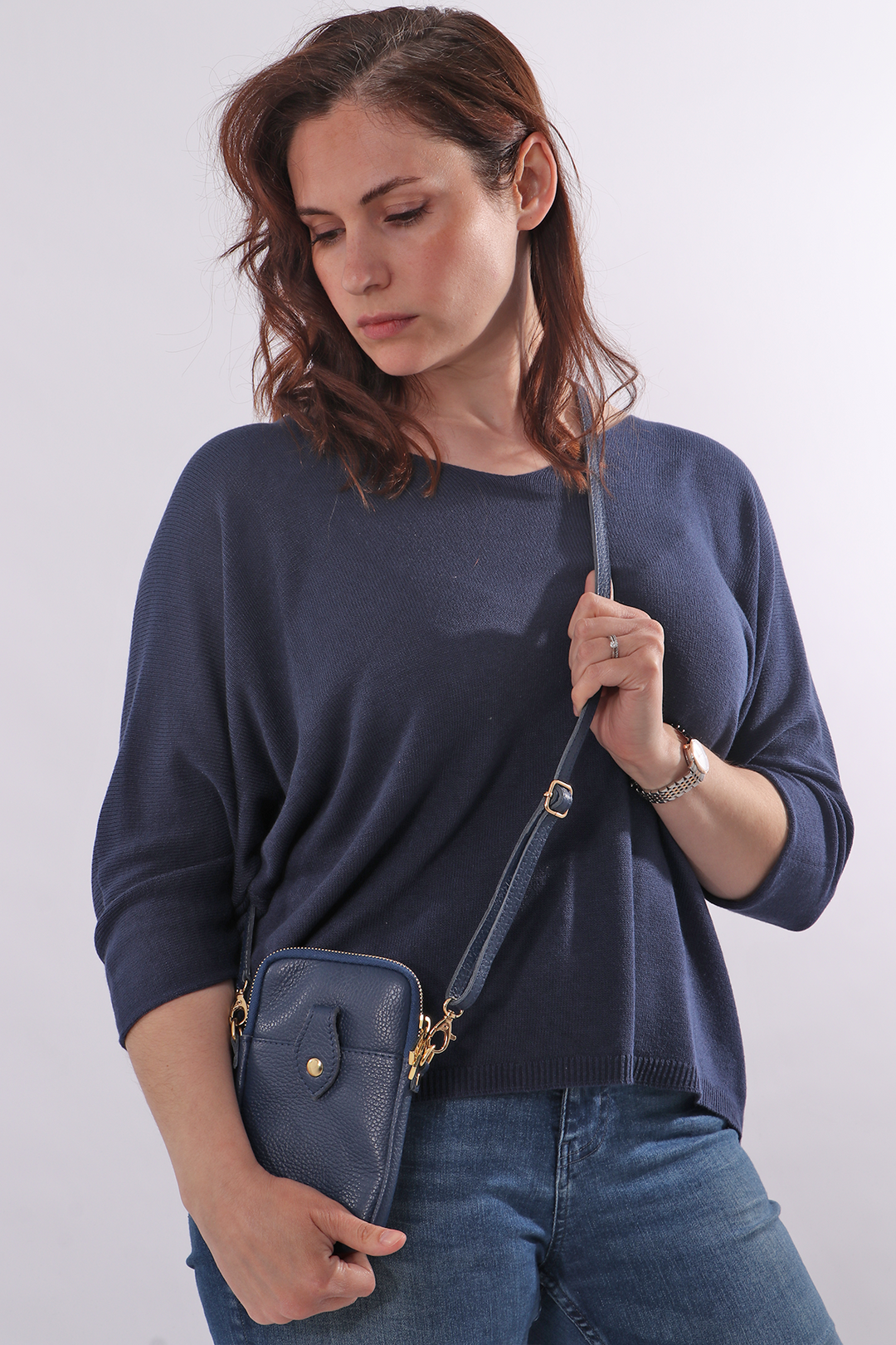 Navy leather crossbody bag top uk