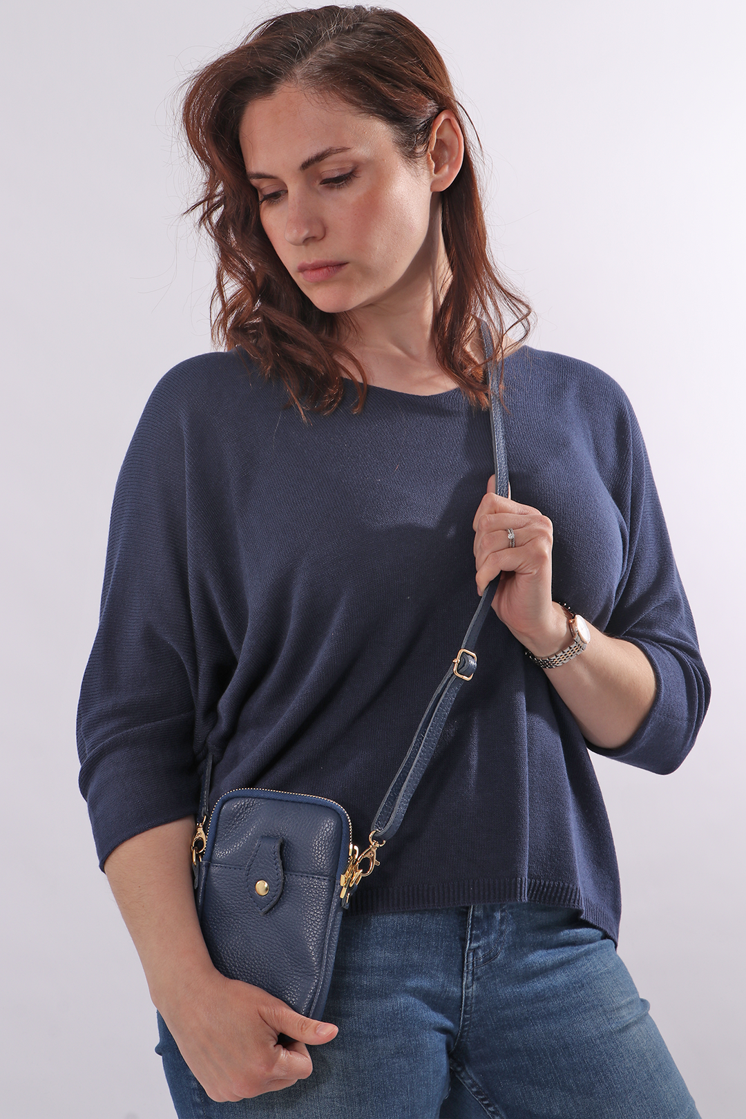 Navy leather crossbody top bag uk