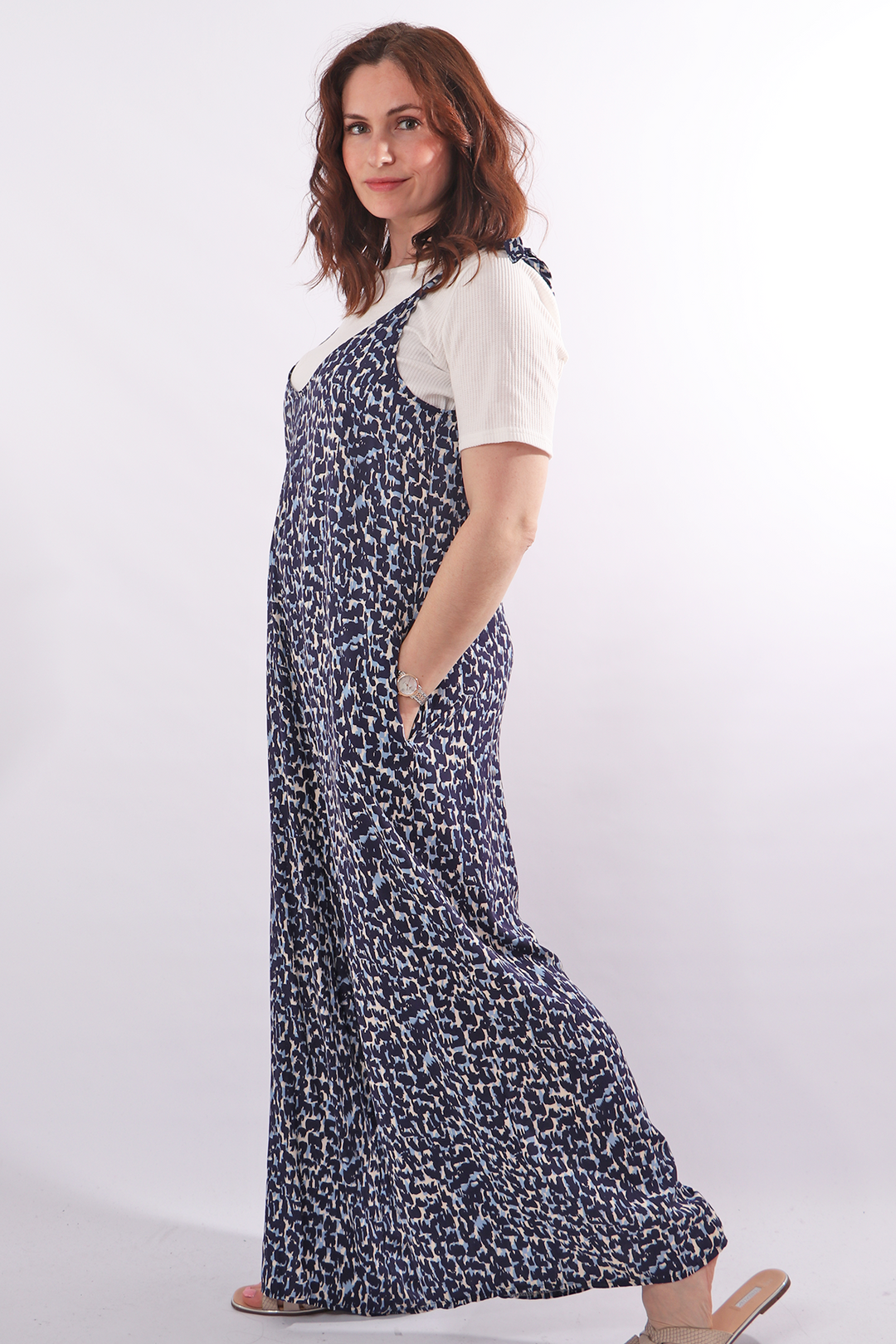 Navy Blue Light Blue Leopard Jumpsuit