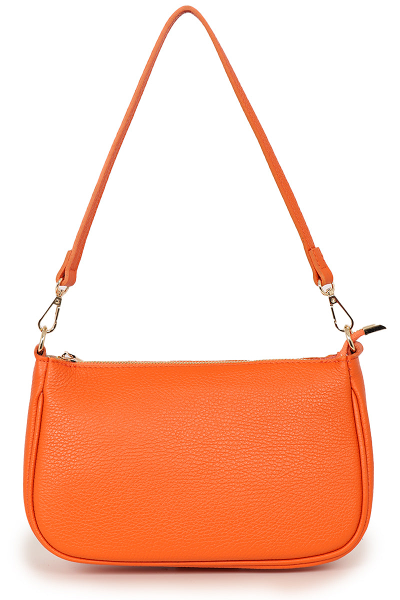 Orange Genuine Italian Leather Baguette Bag