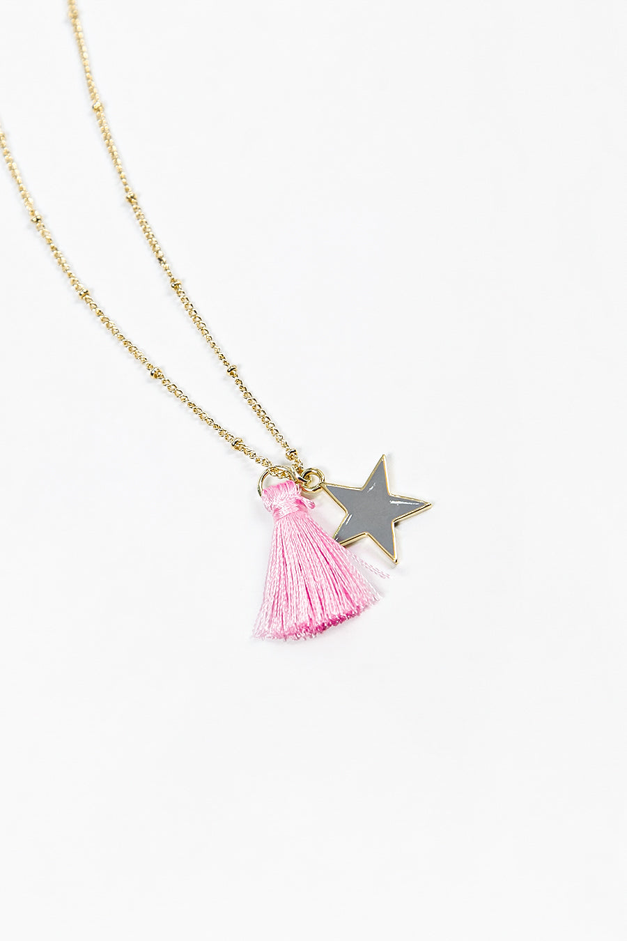 Grey Light Pink Tassel and Star Gold Plated Necklace