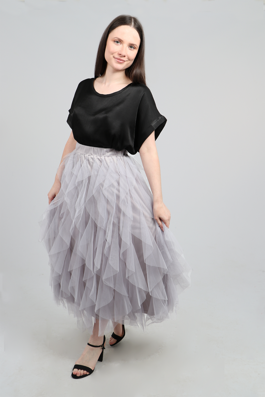 Grey tulle top midi skirt uk