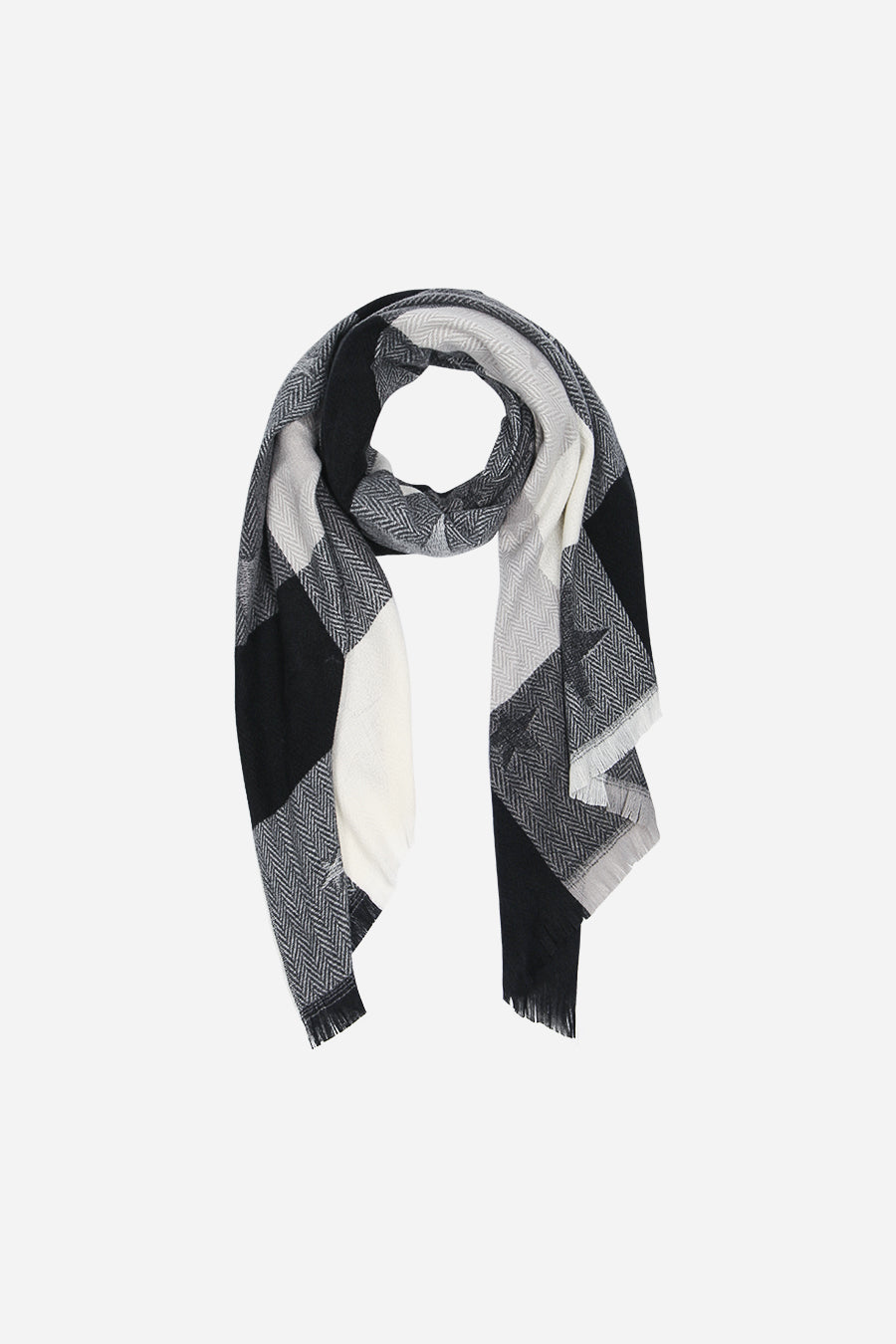 Black Check and Star Print Blanket Scarf