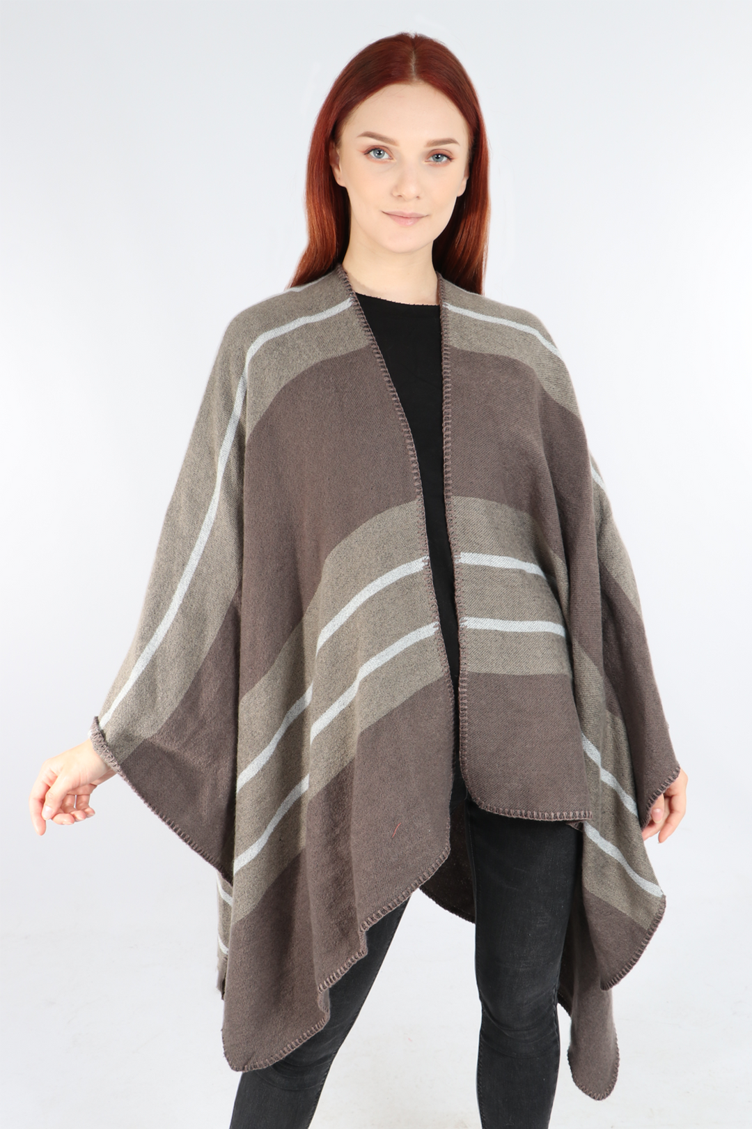Light Grey Colourblock Striped Cape