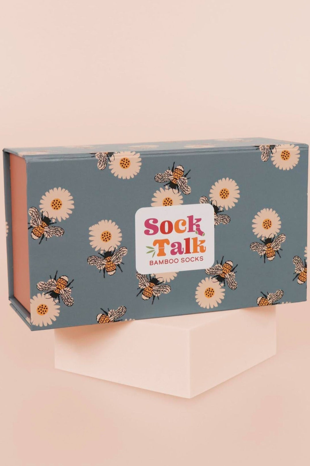 Denim Blue Bee and Flower Print Sock Talk Gift Box (Box Only)