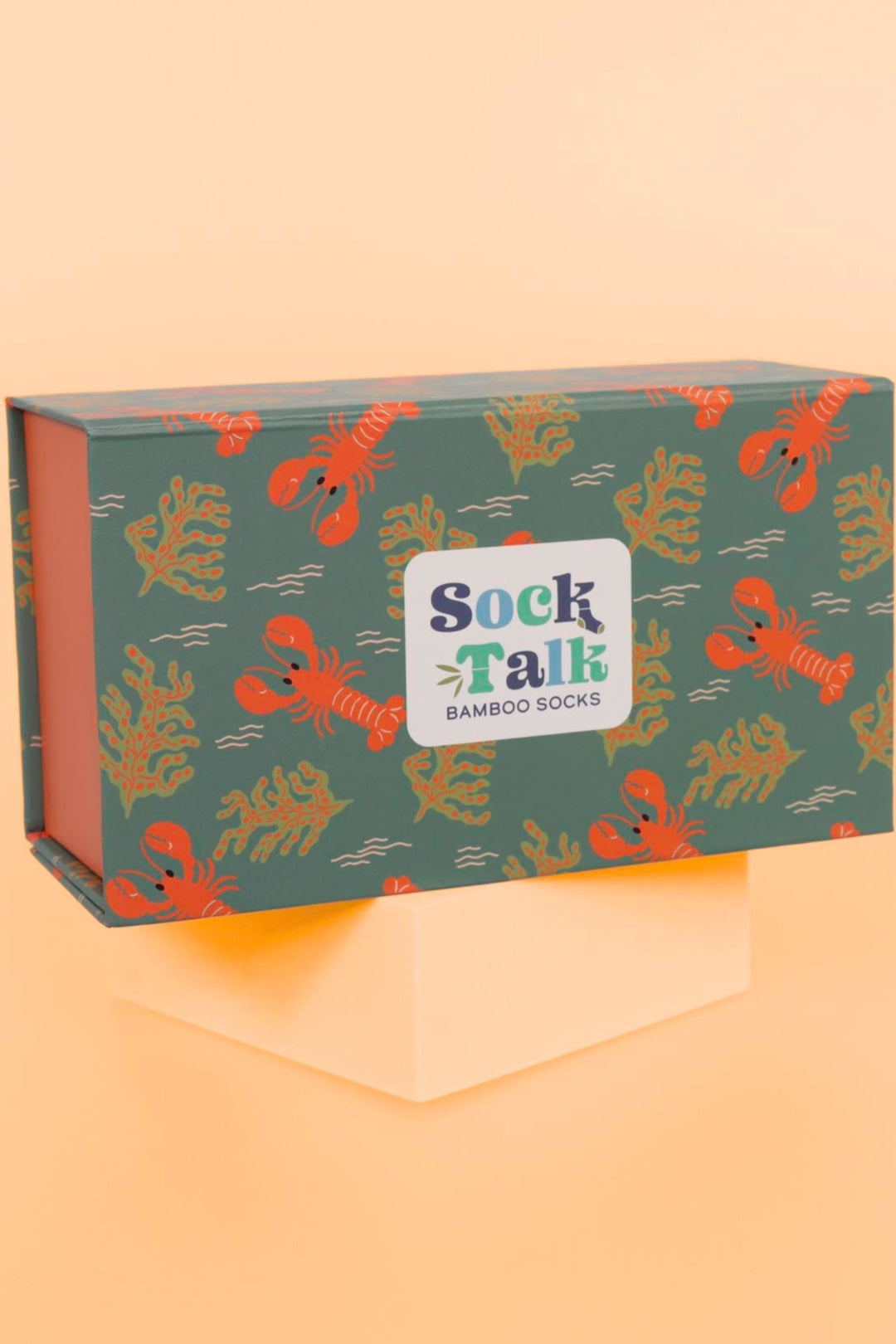 Orange Blue Lobster and Coral Print Sock Talk Gift Box (Box Only)