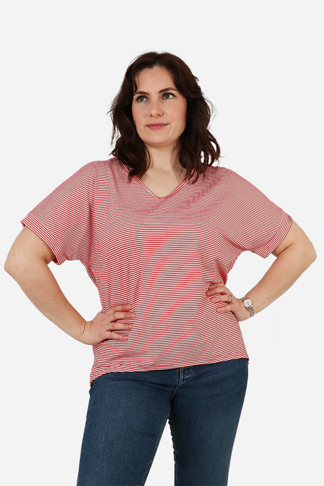 Red Striped Short Sleeve Top