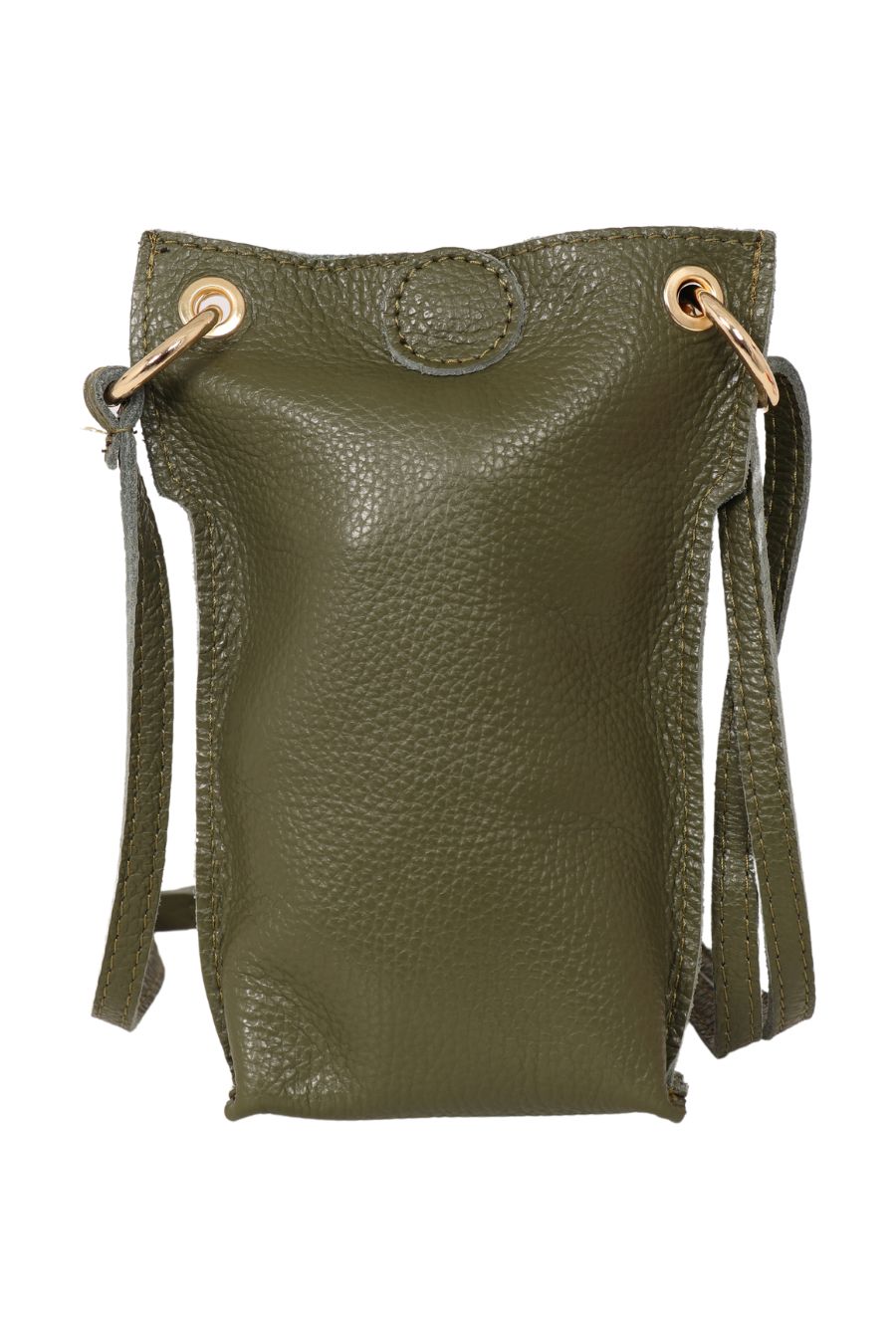 Khaki Italian Leather Crossbody Phone Pouch