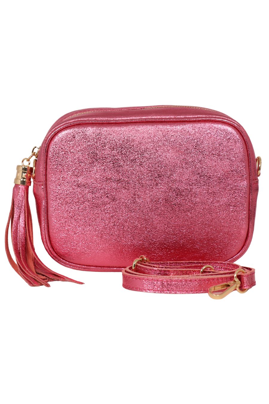Metallic Hot Pink Genuine Italian Leather Camera Bag