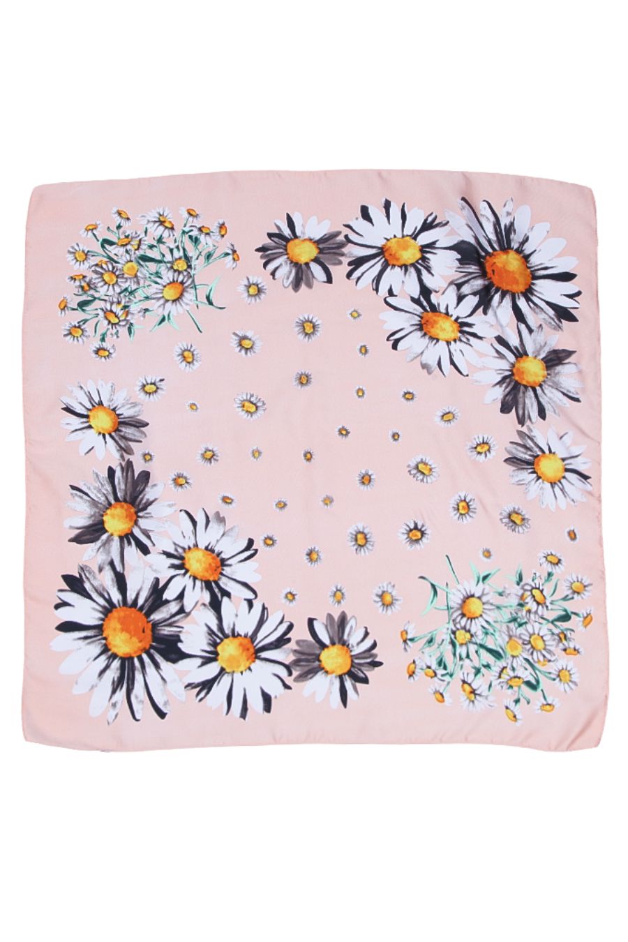 Faux Silk Sunflower Print Square Scarf in Light Pink