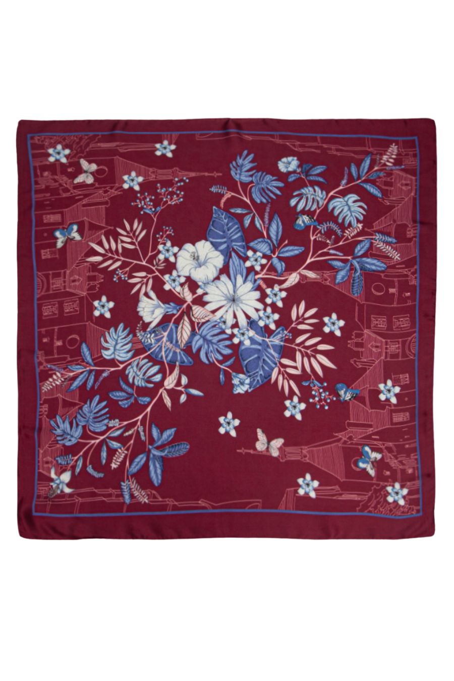 Fuchsia Scale Print Faux Silk Scarf With Colour Block Border