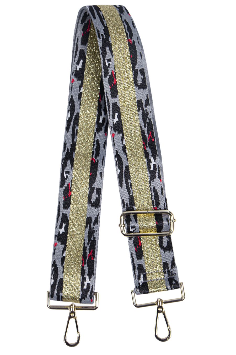 Grey Leopard Print Bag Strap With Glitter Stripe