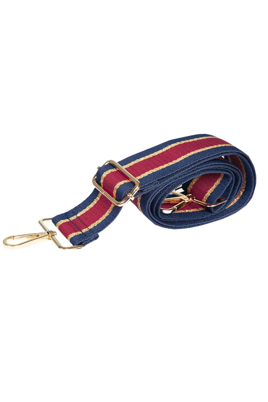Navy Blue Red Striped Bag Strap With Glitter