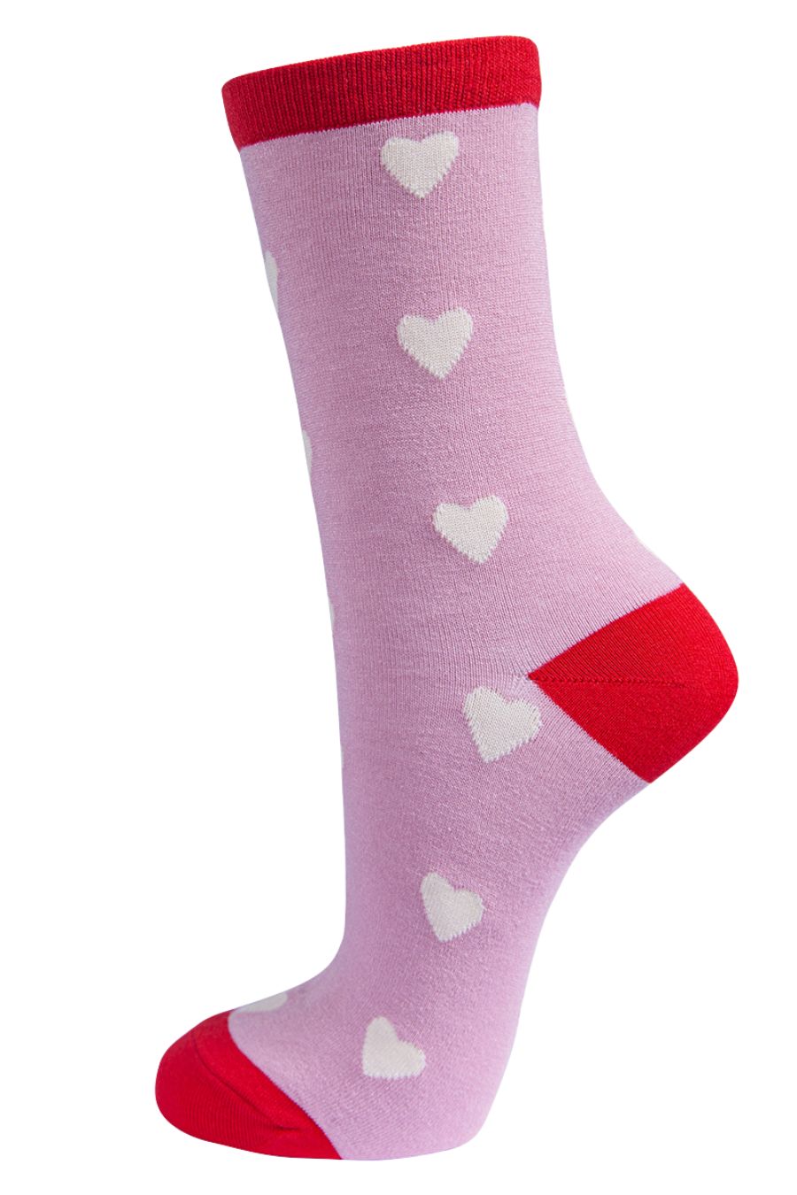 Womens Bamboo Socks Red Love Hearts Novelty Ankle Socks Pink