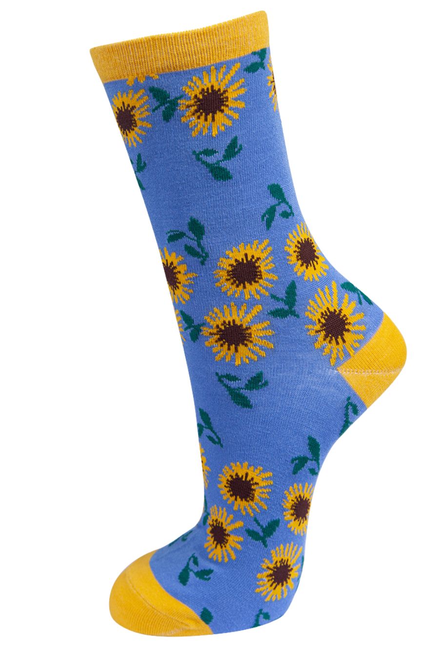 Womens Bamboo Socks Sunflower Floral Print Ankle Socks Blue