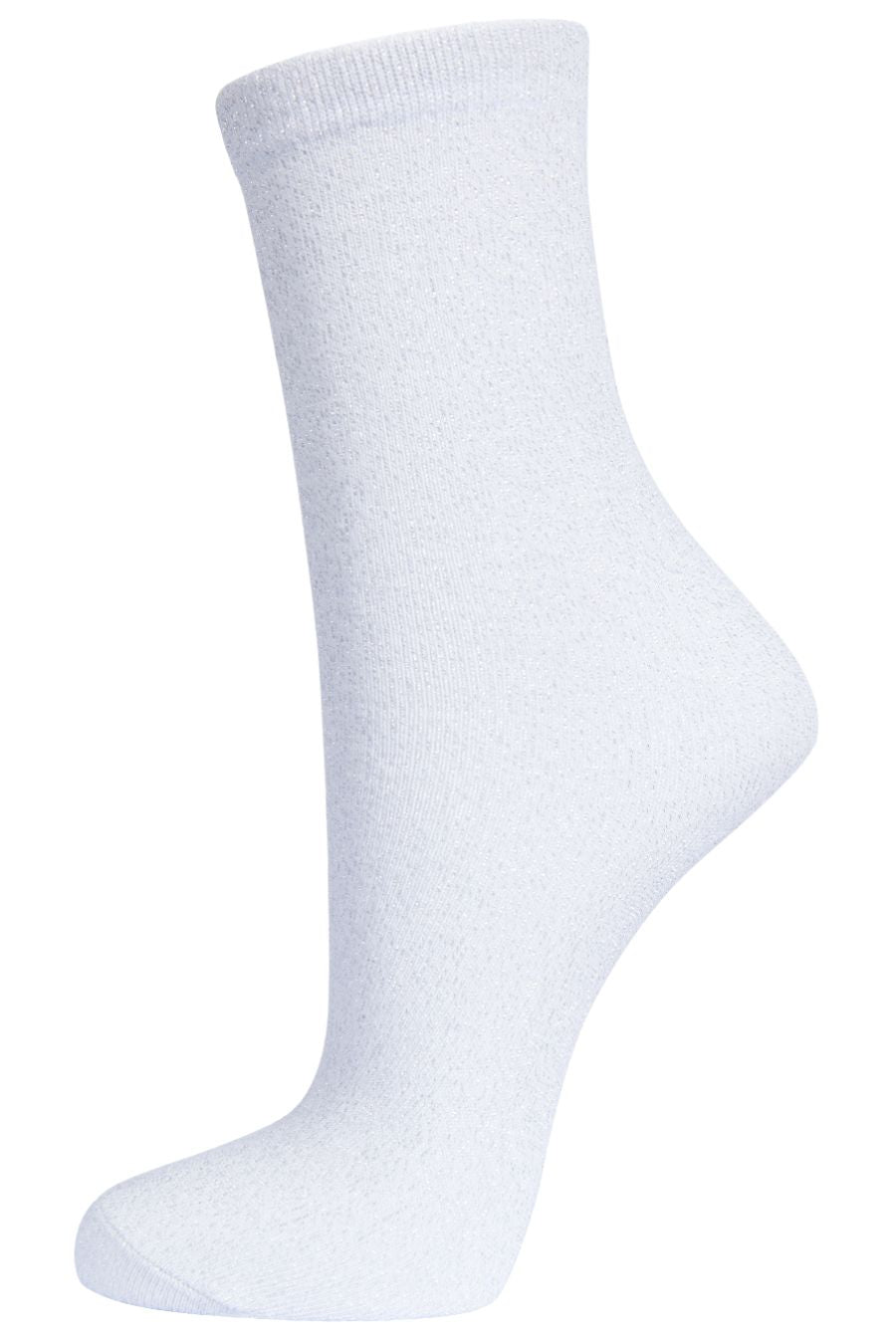 Womens Glitter Socks Silver Sparkly Ankle Socks Shimmer White