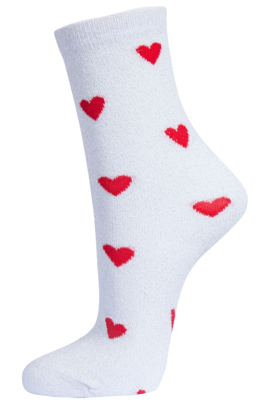 Womens Glitter Socks Red Heart Love Hearts Ankle Socks Sparkle Shimmer ...