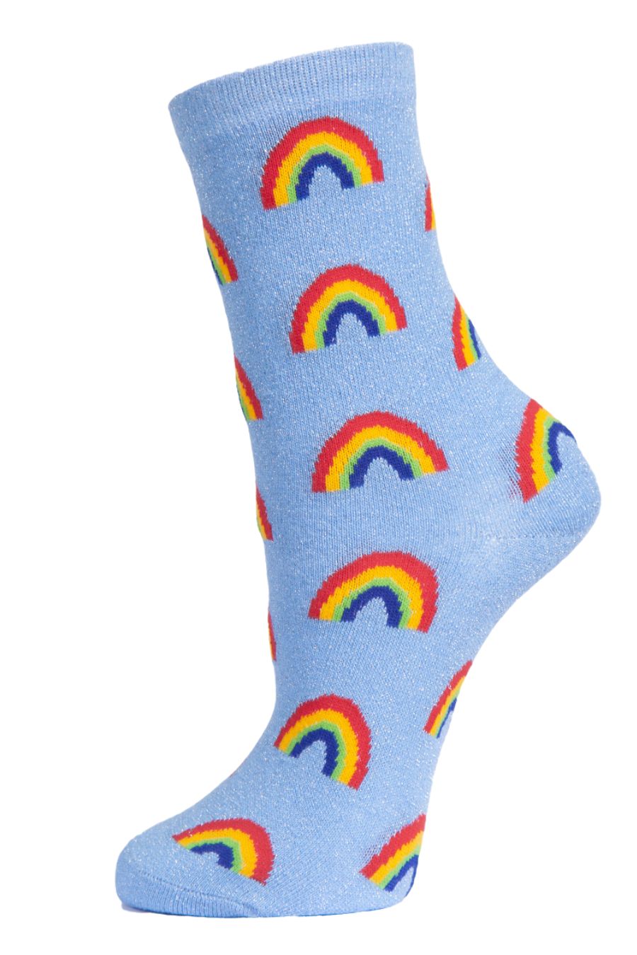 Womens Rainbow Socks Glitter Ankle Socks Blue Sparkly Shimmer