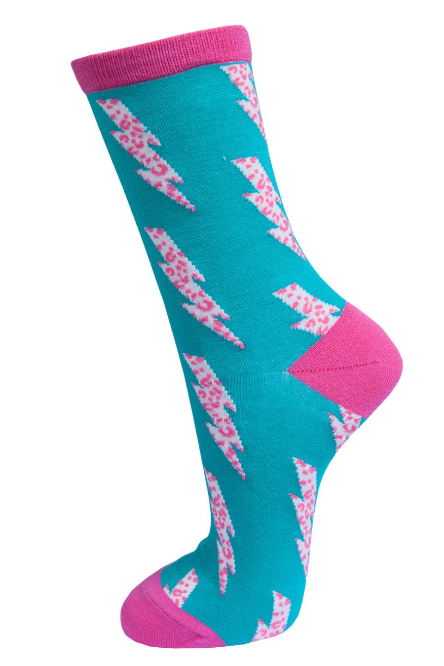 Womens Bamboo Socks Leopard Print Ankle Socks Lightning Bolt Blue – MSH ...
