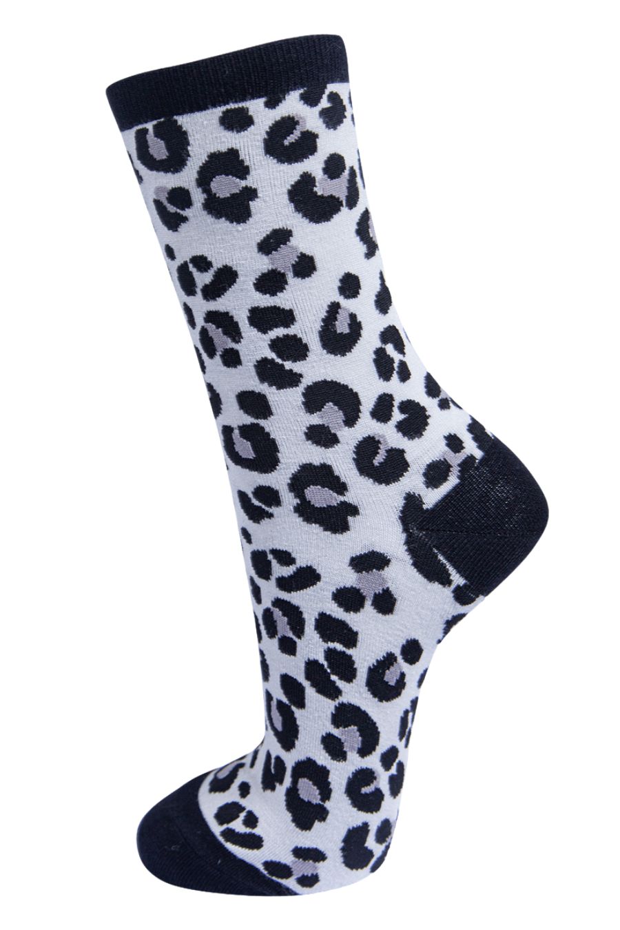 Womens Bamboo Leopard Print Socks Ladies Animal Print Ankle Sock Black