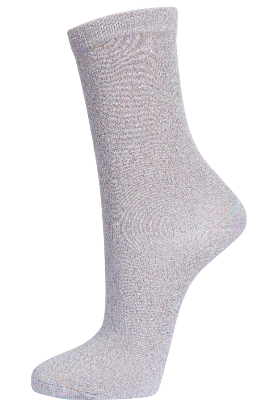Womens Rainbow Glitter Socks Shimmer Sparkle Ankle Socks Grey