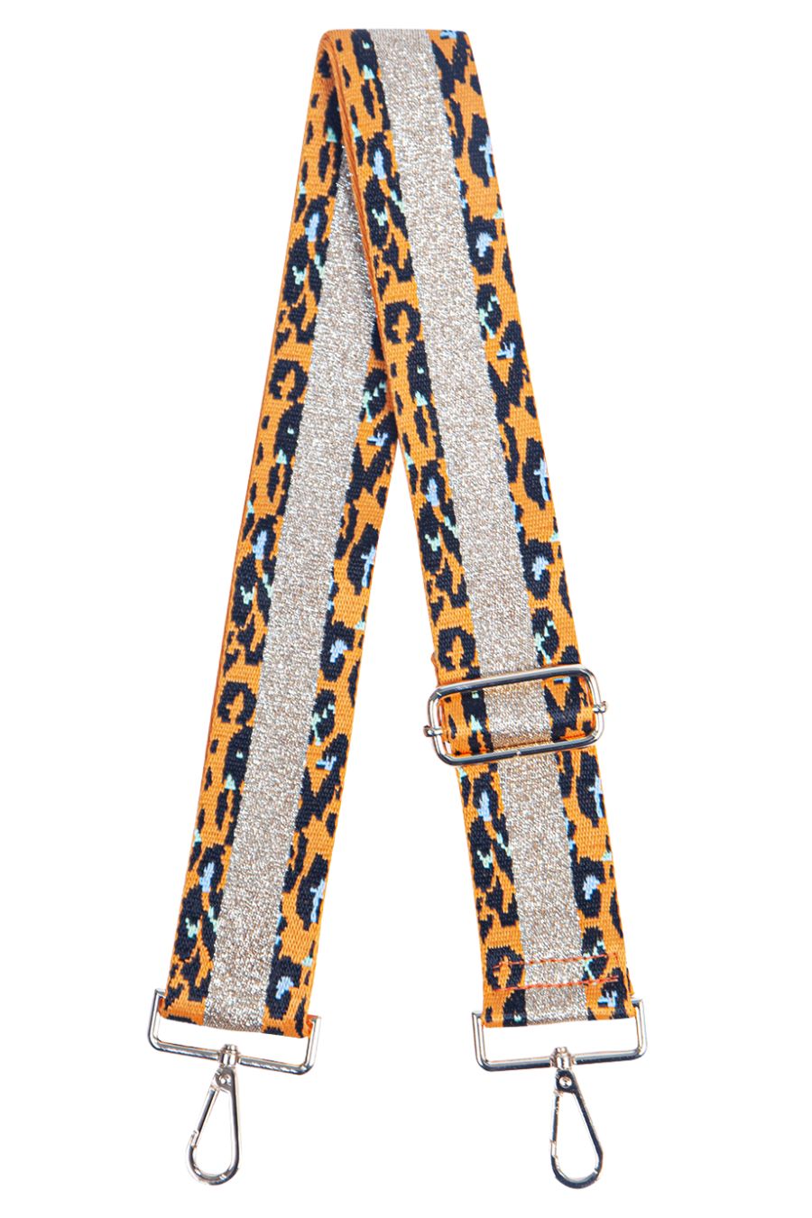 Orange Leopard Print Bag Strap With Glitter Stripe