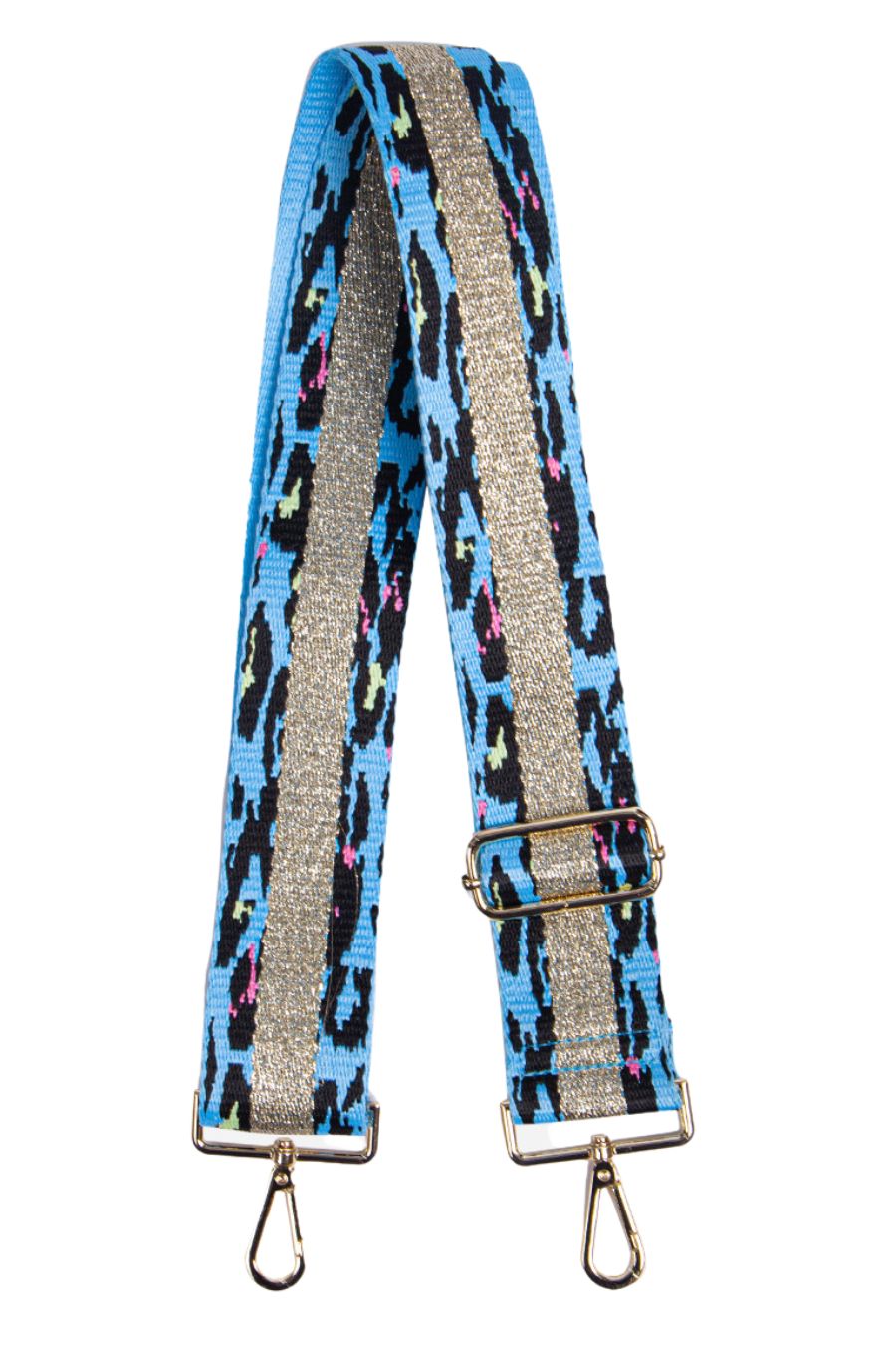 Royal Blue Leopard Print Bag Strap With Glitter Stripe