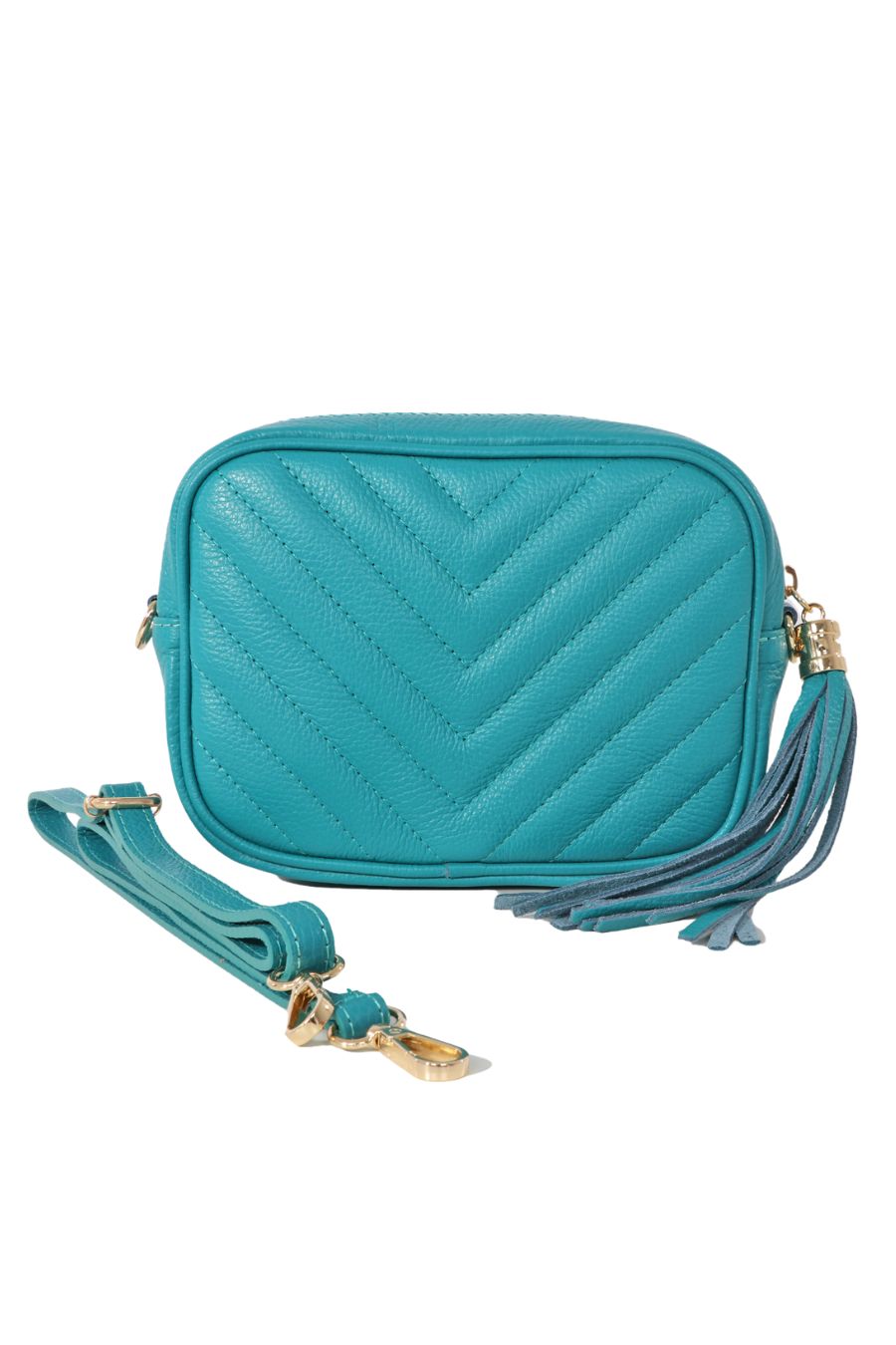 Misty Chevron Crossbody Bag - Turquoise, pebbled