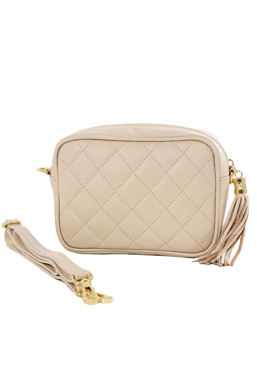 Stone Genuine Italian Leather Quilted Crossbody Bag