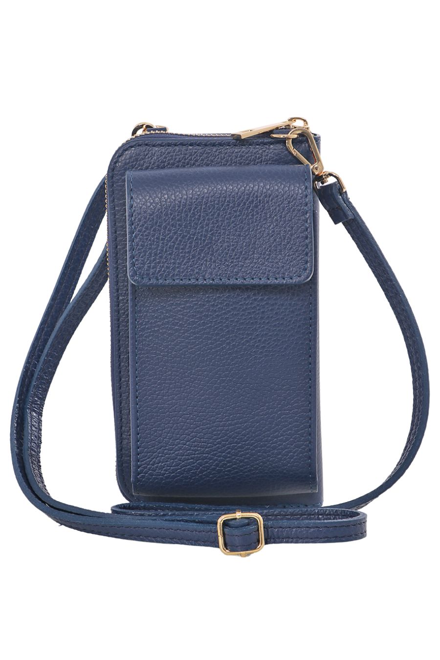 Navy Blue Genuine Italian Leather Mobile Phone Wallet Combo Bag