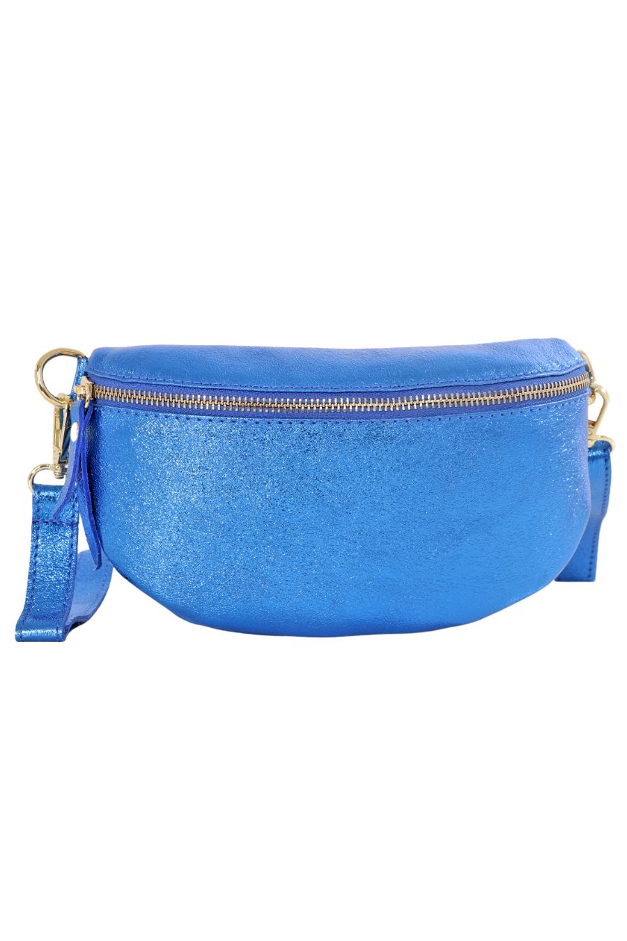 Metallic Royal Blue Italian Leather Half Moon Crossbody Bag