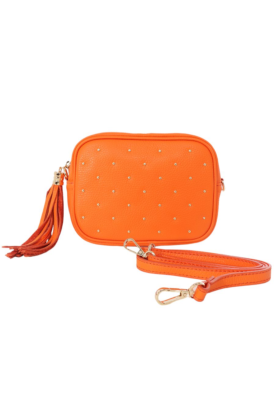 Giulia - Italian Leather Studded Camera Bag - Orange, Pebbled