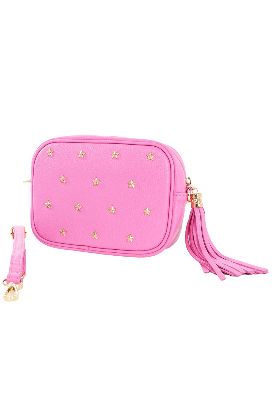 Hot Pink Genuine Italian Leather Star Studded Camera Bag