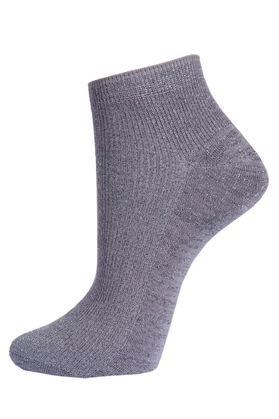 grey anklet socks with an all over silver glitter sparkle