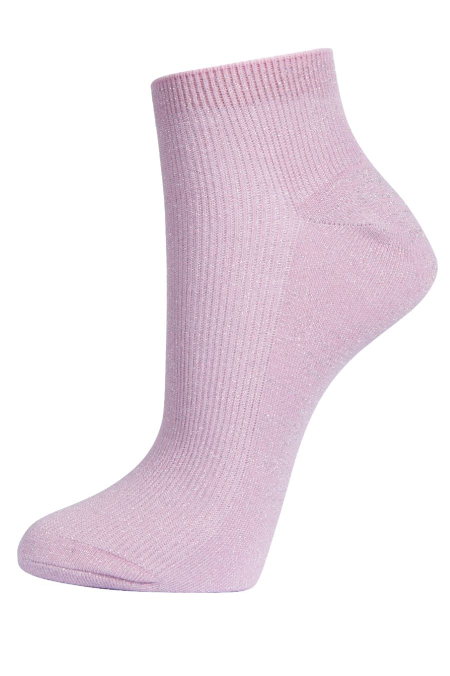 light pink trainer socks with an all over silver glitter sparkle