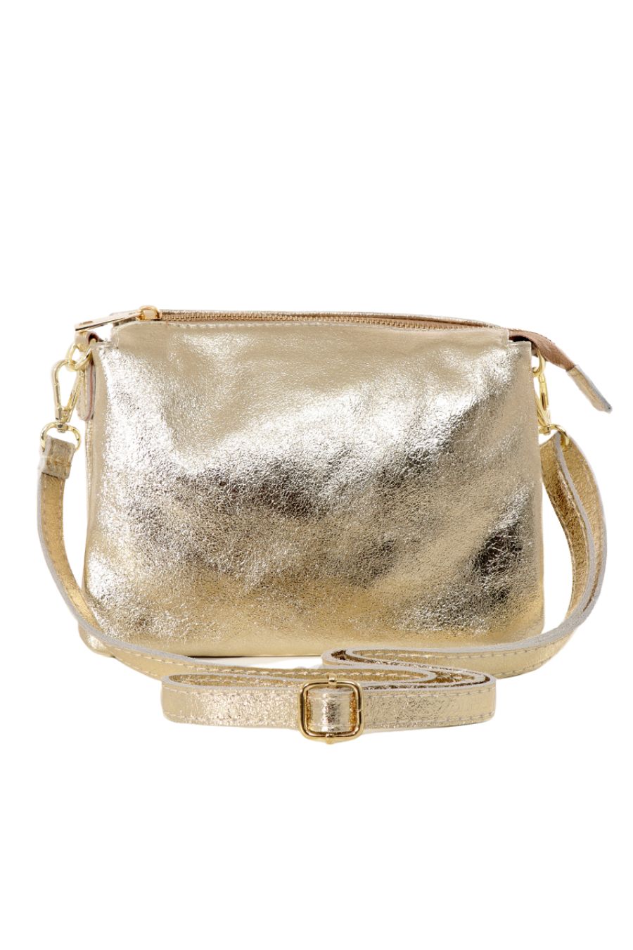 Gold  Italian Leather Triple Section Crossbody