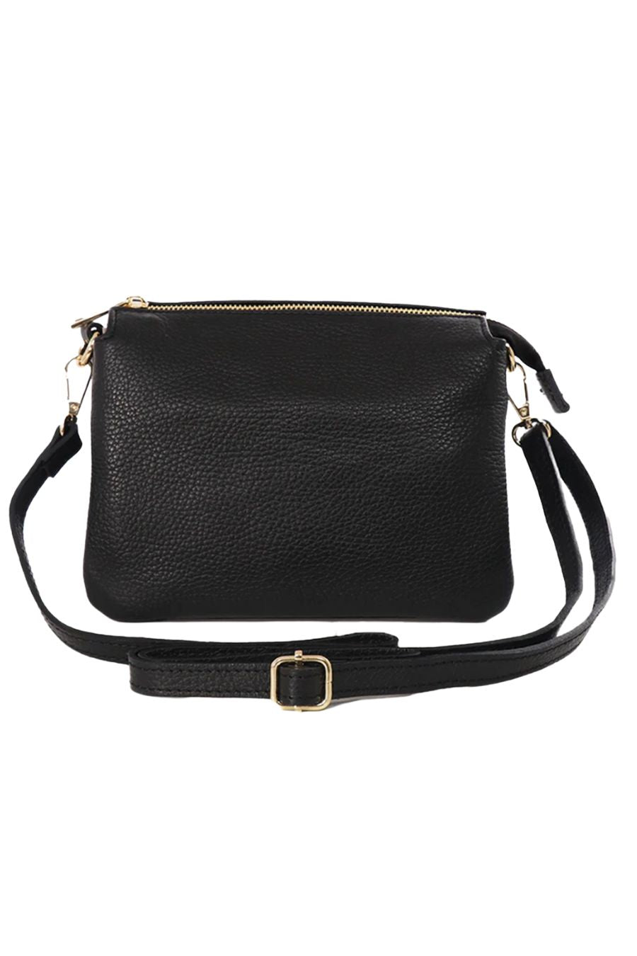 Black Italian Leather Triple Section Crossbody Bag