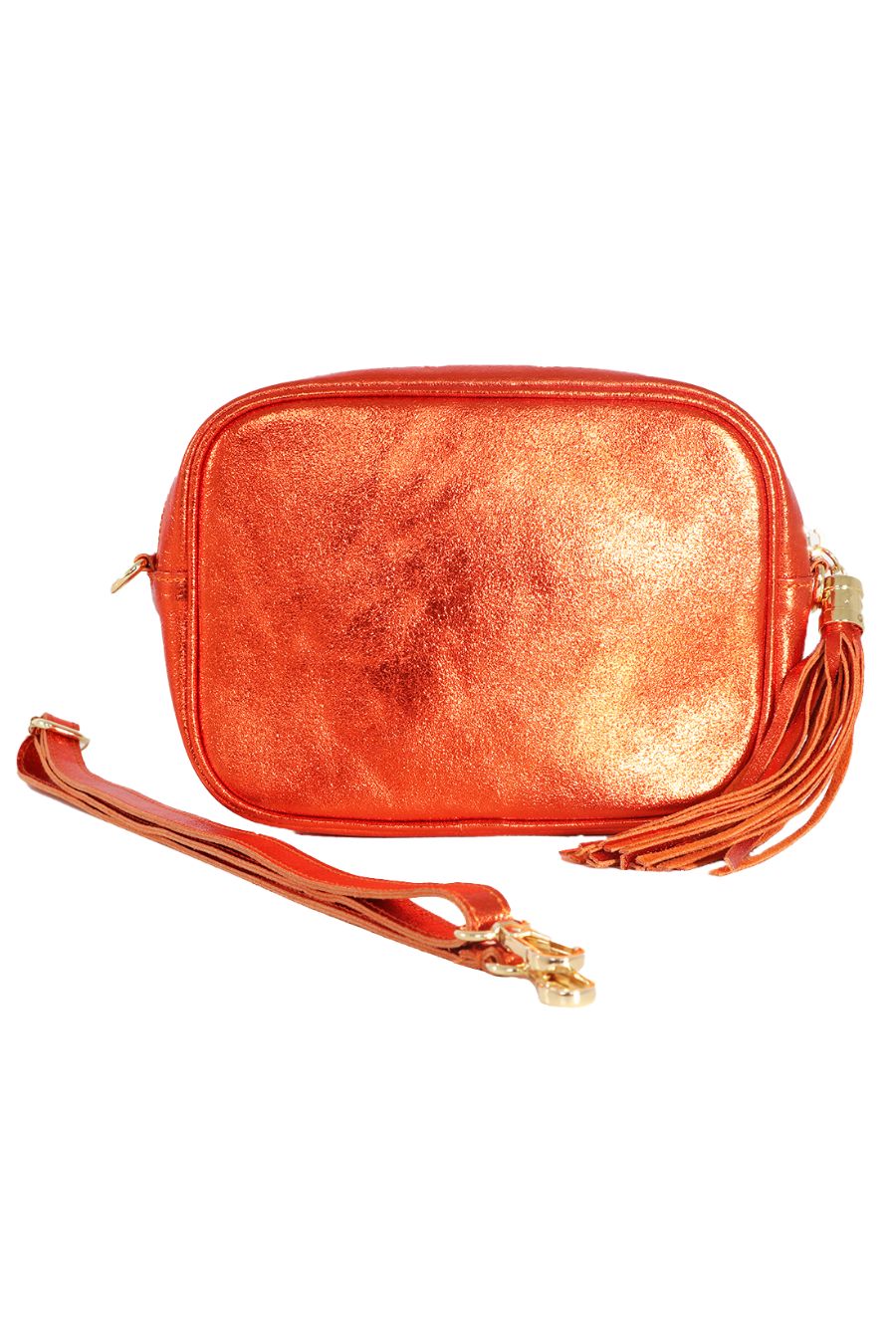 Metallic Orange Genuine Italian Leather Camera Bag