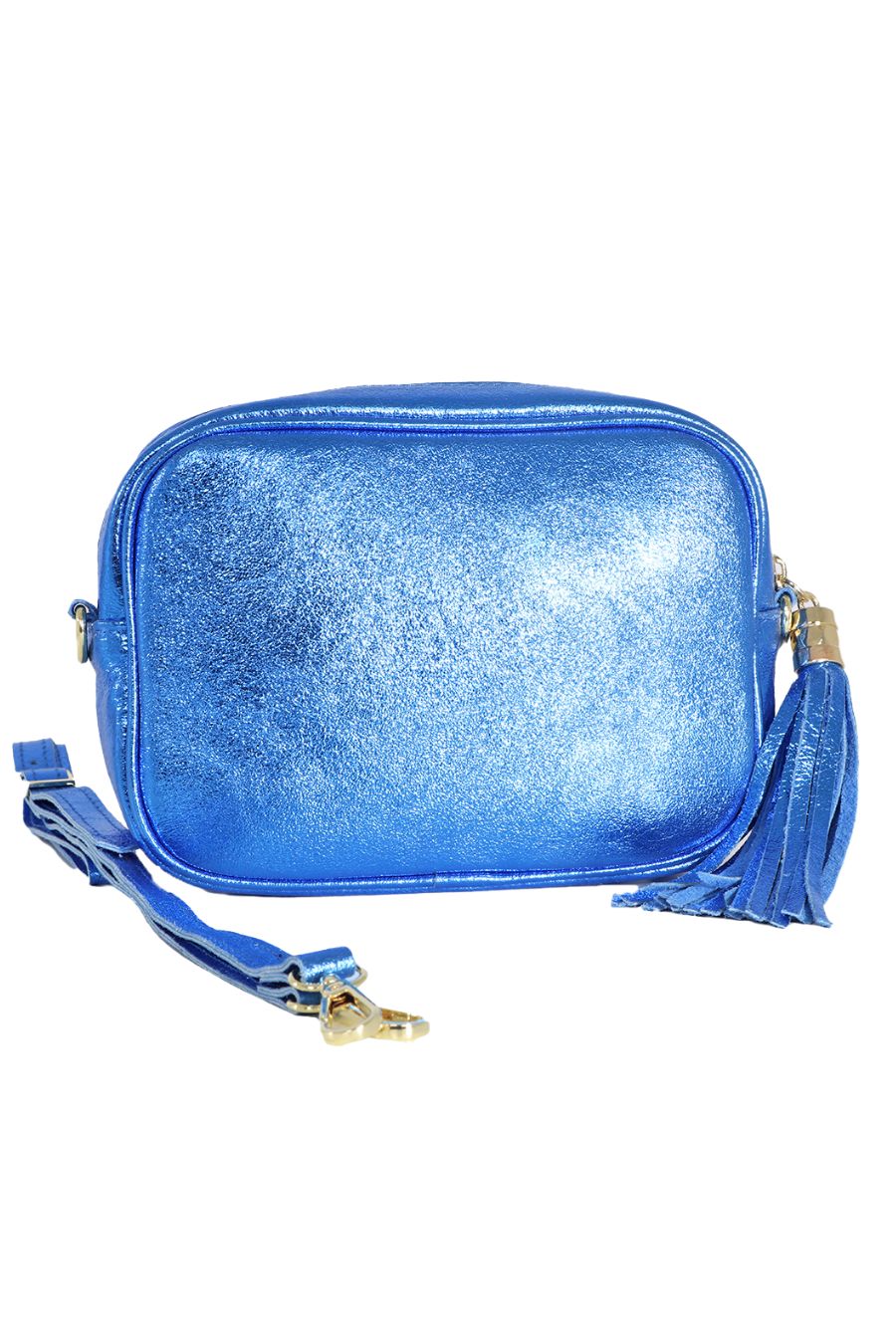 Metallic Blue Italian Leather Camera Bag