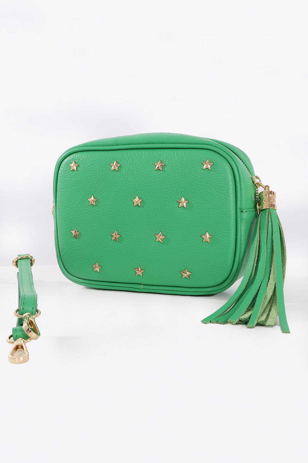 Green Genuine Italian Leather Star Studded Camera Bag MSH Wholesale